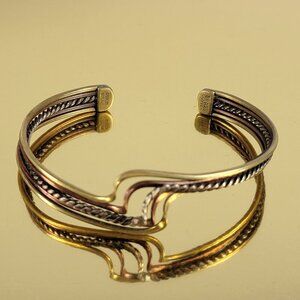 Vtg. ATI Mexico Sterling Silver Brass And Copper Open Cuff Bracelet 6.5" Sizable